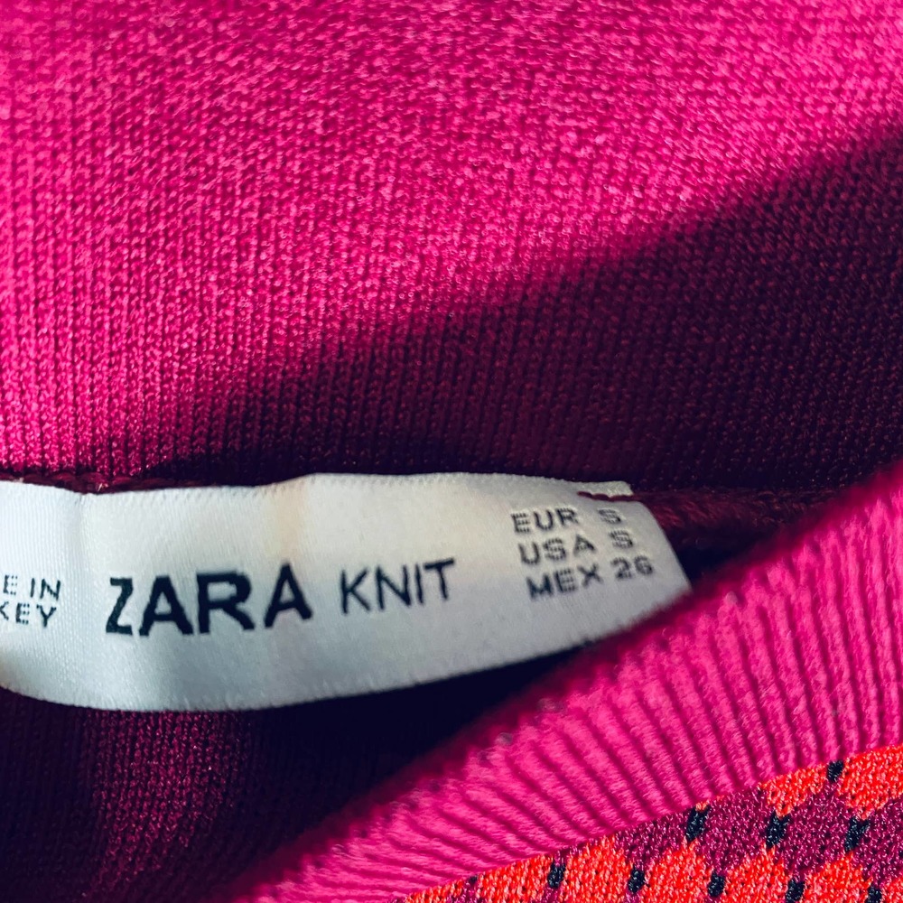 Zara Knit High Two Tone Print Flare Pants Red - Picture 8 of 13